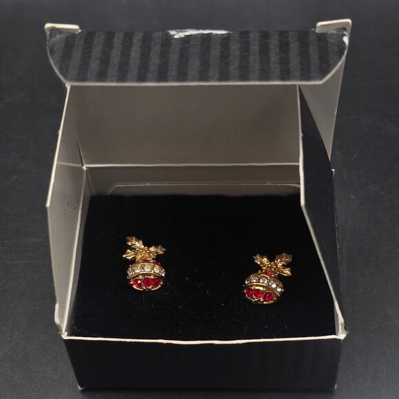 Avon 1993 Sparkling Christmas Ornament Earrings Studs Post Rhinestone Vintage - Picture 4 of 10